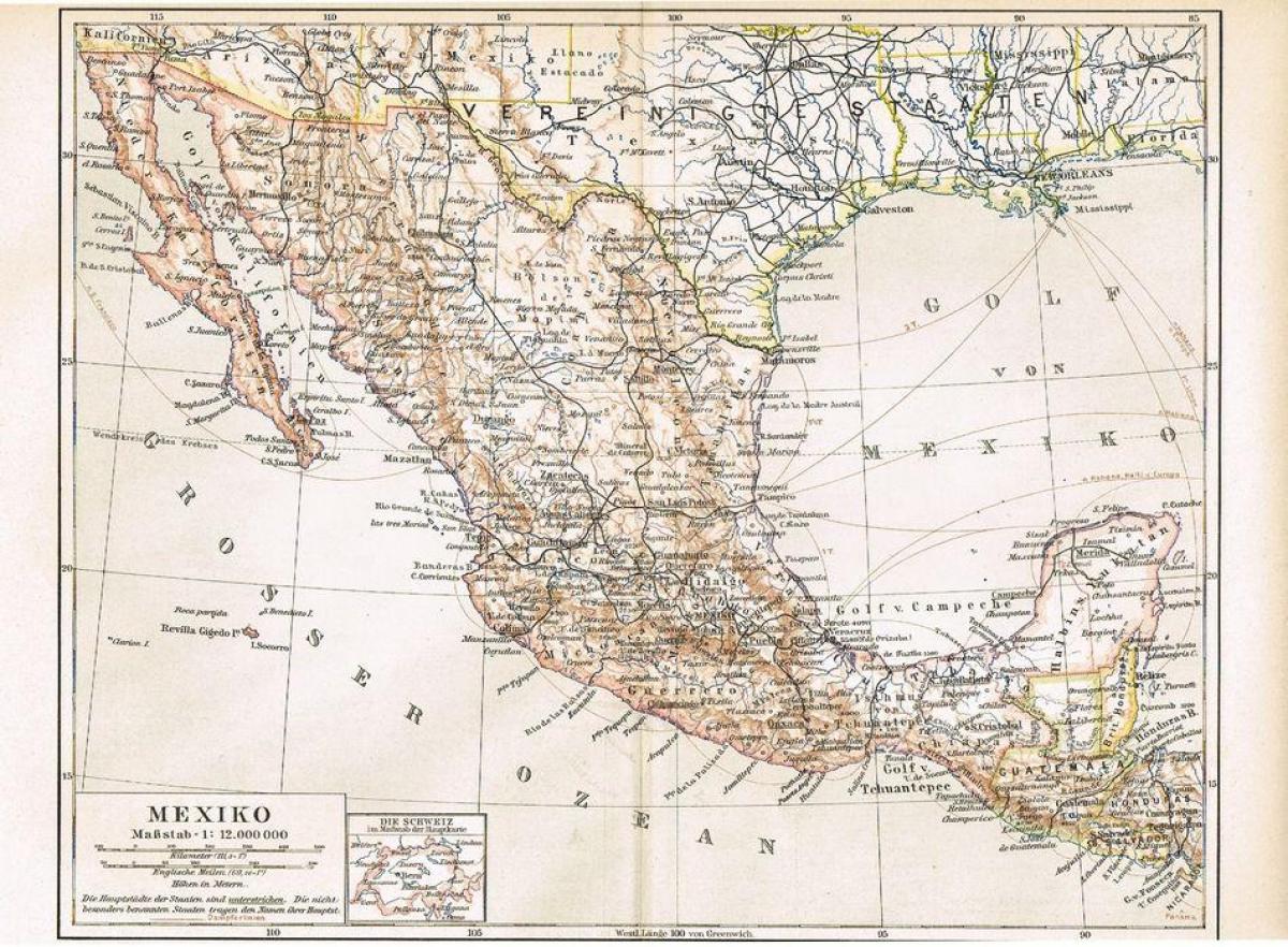 Mexikóban a régi térképen