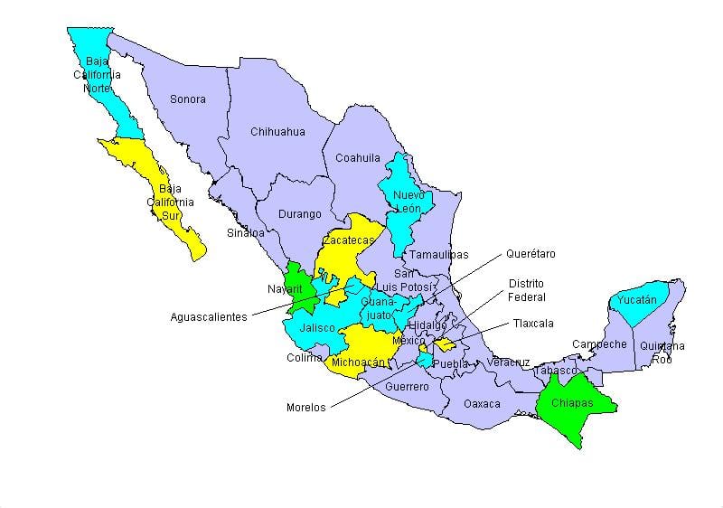 térkép Mexicos államok