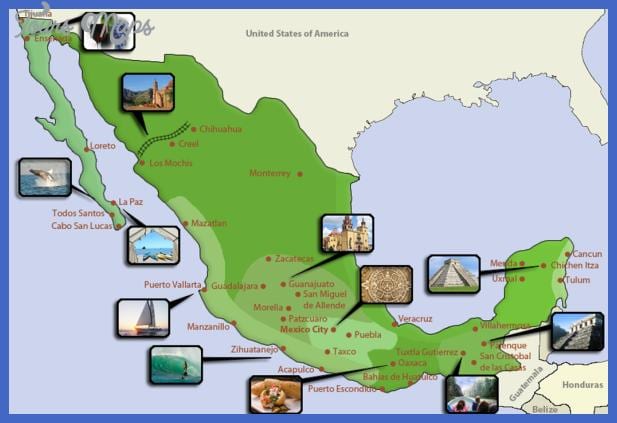 térkép Mexikó turisztikai célpontok