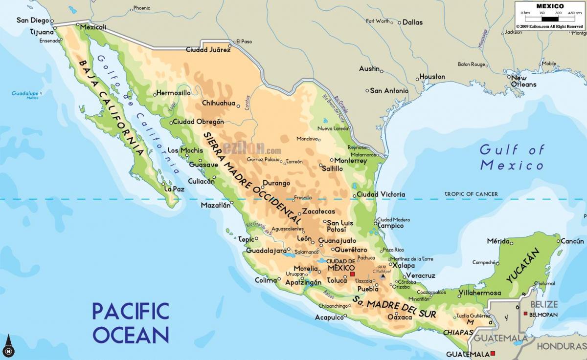 Mexikó fizikai térkép