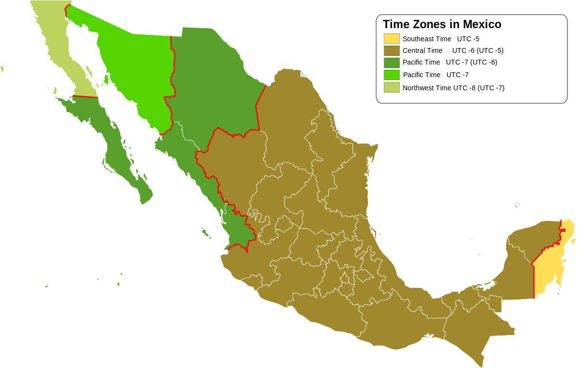 időzóna térkép Mexikó