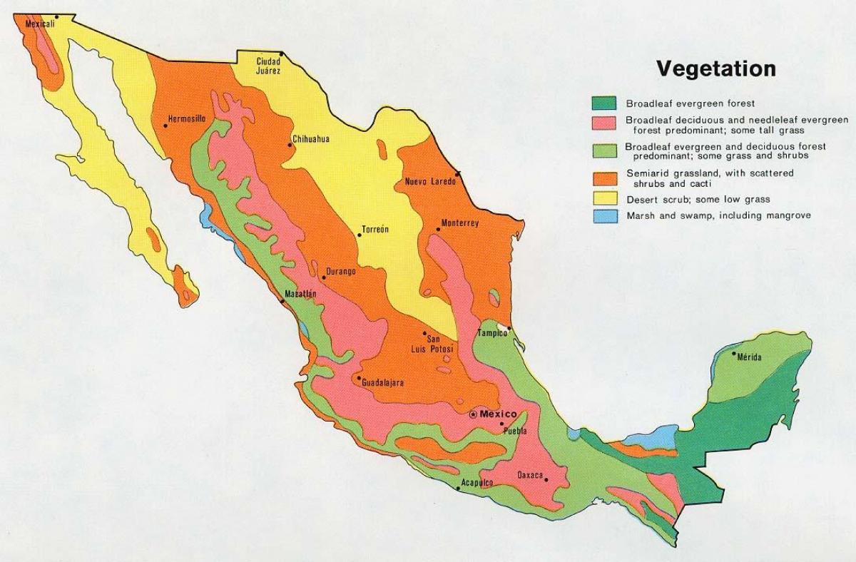 térkép Mexikó natual forrásokat