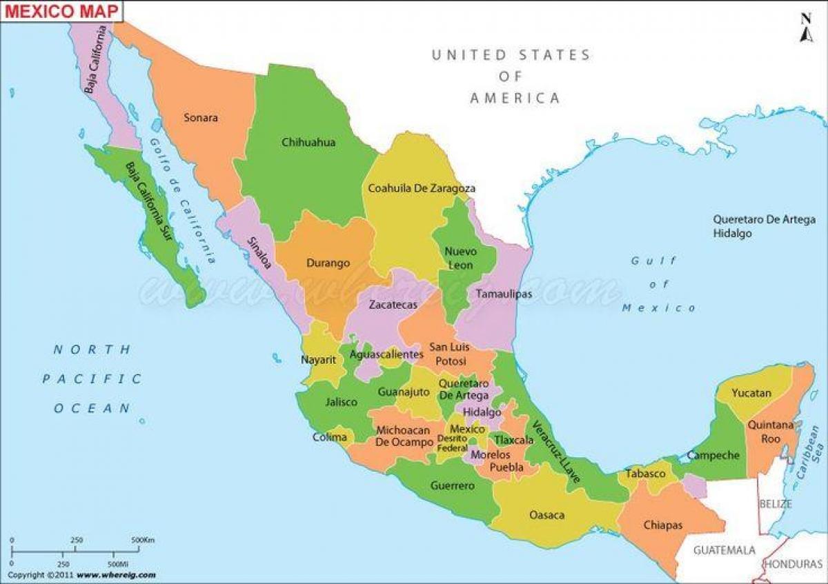térkép Mexikói államok