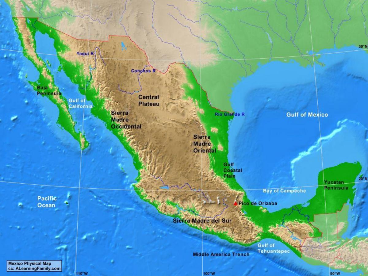 - fennsík Mexikó térkép