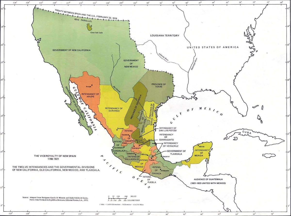 térkép Mexikó 1821-ben