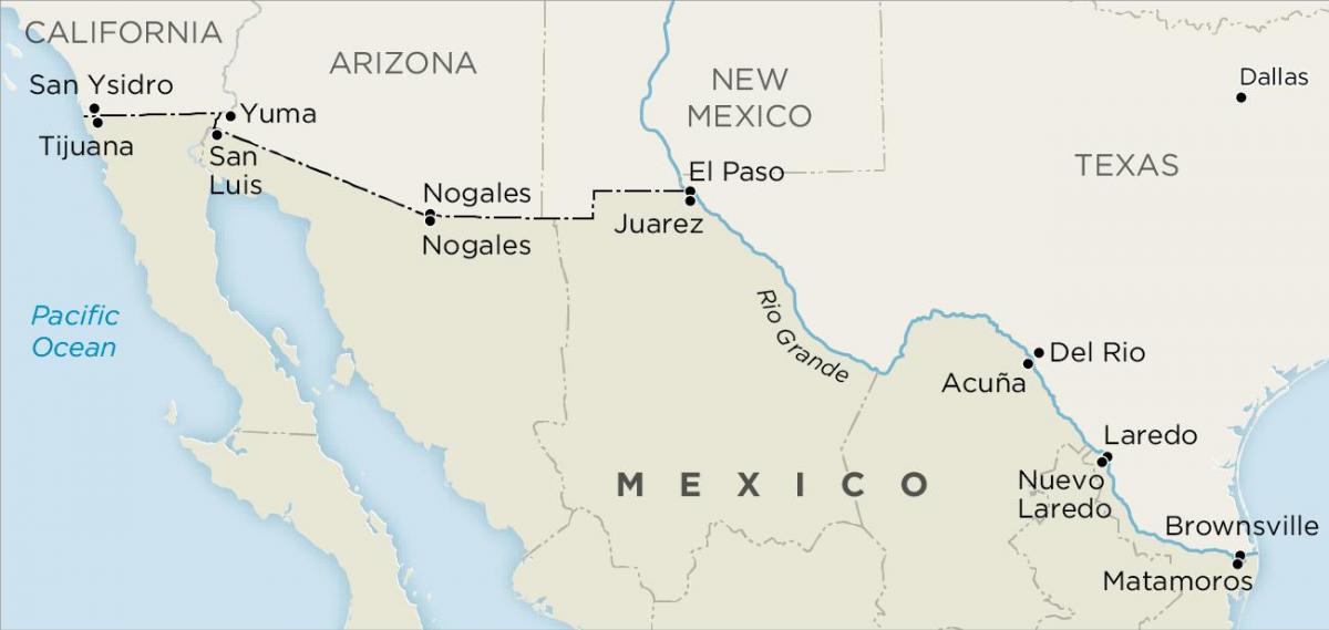 nekünk, Mexikói határ térkép