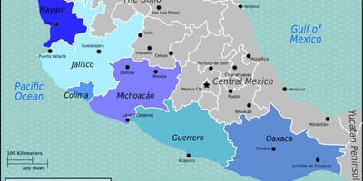 Térkép a csendes-óceán partján, Mexikóban